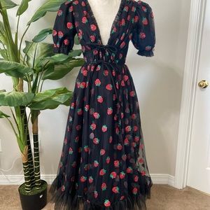 Strawberry Midi Dress Black - Lirika Matoshi